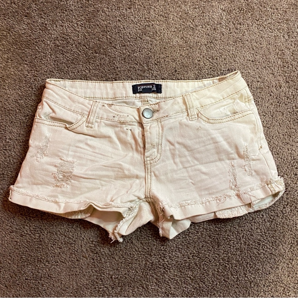 Forever 21 Cream Jean Shorts